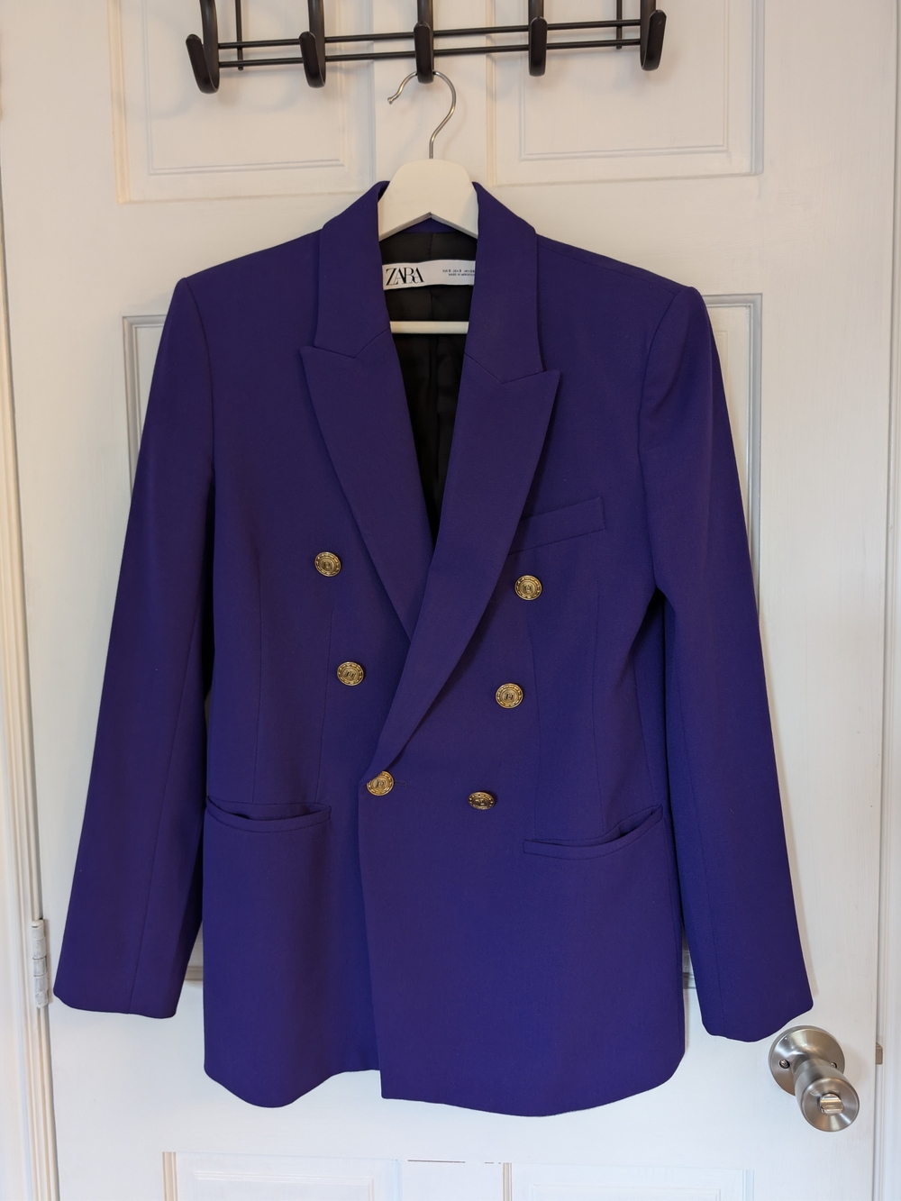 ZARA Double-Breasted Purple Blazer with Gold Buttons